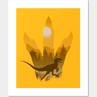 Utahraptor Gold Silhouette Mountain Design Posters and Art